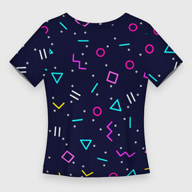 Женская футболка 3D Slim с принтом Neon geometric shapes ,  |  | abstract | blue | circles | colorful | graphic | minimalism | pattern | retro | squares | te | triangle | vector | абстрактный | белый | вектор | графический | квадраты | красочный | круги | линии | минимализм | ретро | розовый | синий | текстура