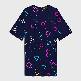 Платье-футболка 3D с принтом Neon geometric shapes ,  |  | abstract | blue | circles | colorful | graphic | minimalism | pattern | retro | squares | te | triangle | vector | абстрактный | белый | вектор | графический | квадраты | красочный | круги | линии | минимализм | ретро | розовый | синий | текстура
