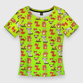 Женская футболка 3D Slim с принтом Усатые и хвостатые ,  |  | животные | коты | котята | кошка | милые | мультяшные | пушистые | усатые