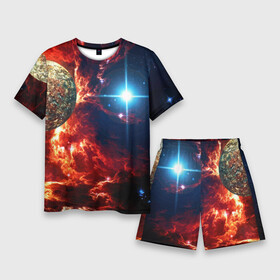 Мужской костюм с шортами 3D с принтом Яркая звезда в космическом пространстве ,  |  | cosmos | neon | planet | space | star | космос | неон | облако | планета | пространство