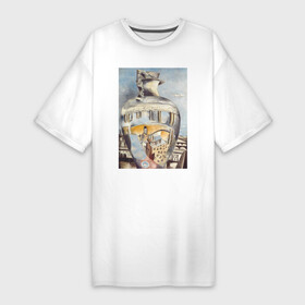 Платье-футболка хлопок с принтом Souvenir of Florence ,  |  | абстракция | ваза | винтаж | геометрия | картина | классика | минимализм | отражение | синий | треугольник | экспрессионизм