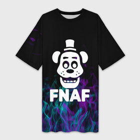 Платье-футболка 3D с принтом Five Nights At Freddy s  огонь неон ,  |  | five nights at freddy | five nights at freddys | fnaf | logo | neon | игра | игры | лого | логотип | неон | символ | файв найтс эт фредди | фнаф