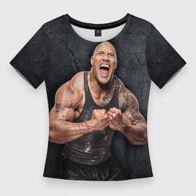 Женская футболка 3D Slim с принтом Dwayne Douglas Johnson ,  |  | bodybuilder | businessman | dwayne douglas johnson | movie actor | producer | professional wrestler | the rock | бизнесмен | бодибилдер | дуэйн дуглас джонсон | кино актер | продюсер | профессиональный рестлер | скала