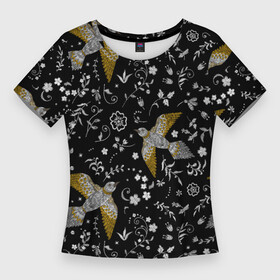 Женская футболка 3D Slim с принтом Птицы и цветы с эффектом вышивки ,  |  | birds | greensoul | вышивка | птица | птицы | птичка | птички | растения | с птицами | с эффектом вышивки | цветы | эффект вышивки