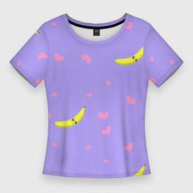 Женская футболка 3D Slim с принтом Малыш банан ,  |  | Тематика изображения на принте: банан | бананчик | дети | желтый | малыш | милаш | милое | розовый | сердечки | сердце | сиреневый