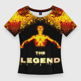 Женская футболка 3D Slim с принтом Кунг фу легенда Брюс Ли ,  |  | боец | брюс ли | кунг фу | кунгфу | легенда | мастер | огненный