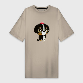Платье-футболка хлопок с принтом Puppy in a beret ,  |  | beret | cute | funny | paw | pet | puppy | берет | домашнее животное | забавный | лапа | милый | щенок