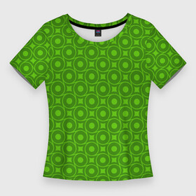 Женская футболка 3D Slim с принтом Зеленые круги и ромбы ,  |  | Тематика изображения на принте: абстрактные | классика | классические | нейтральные | спокойные | узор | узоры