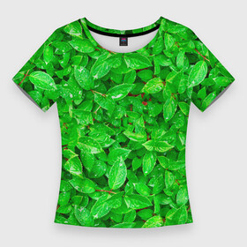Женская футболка 3D Slim с принтом Зелёные листья  текстура ,  |  | Тематика изображения на принте: зелёные | лето | листья | паттерн | текстура