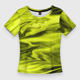 Женская футболка 3D Slim с принтом Неоновый желтый с черным абстрактный узор ,  |  | абстрактный узор | желтый | желтый неоновый | мраморная текстура | разводы | серый и желтый