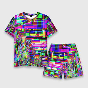 Мужской костюм с шортами 3D с принтом Яркий авангардный глитч ,  |  | abstraction | color | glitch | pixels | vanguard | абстракция | авангард | глитч | пиксели | цвет