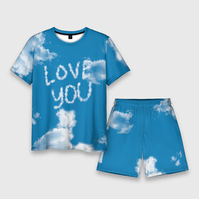Мужской костюм с шортами 3D с принтом Надпись в небе  люблю тебя ,  |  | Тематика изображения на принте: love | любовь | облака | пары | признание в любви