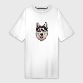 Платье-футболка хлопок с принтом Dog with glasses ,  |  | dog face | dog lover | funny | pet | домашнее животное | забавный | любитель собак | очки
