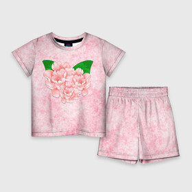 Детский костюм с шортами 3D с принтом Цветы гранж ,  |  | Тематика изображения на принте: акварельные цветы | гранж | розовые цветы | розовый гранж | цветы