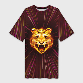 Платье-футболка 3D с принтом Stay Wild Tiger ,  |  | Тематика изображения на принте: animals | cats wild | energy | flame | stay wild | tiger | wildlife | дикая | животные | кошка дикая | линии | пламя | полёт через вселенную | тигр | энергия