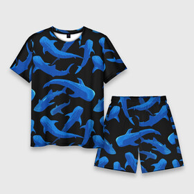 Мужской костюм с шортами 3D с принтом Стая акул  паттерн ,  |  | fin | ocean | pack | pattern | shark | tail | акула | океан | паттерн | плавник | стая | хвост