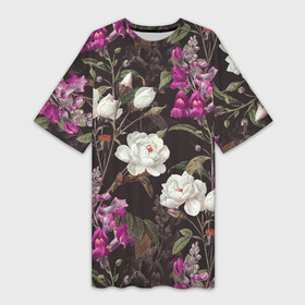 Платье-футболка 3D с принтом Цветы Ночные Розы ,  |  | flowers | night | rose | summer | букет | лето | ночь | природа | растение | розы | сад | садоводство | флора | цветы