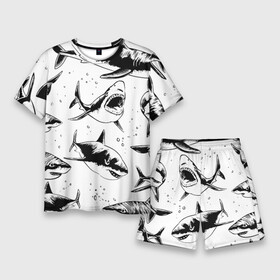 Мужской костюм с шортами 3D с принтом Кровожадные акулы  стая ,  |  | fin | jaw | ocean | pack | pattern | shark | tail | teeth | акула | зубы | океан | пасть | паттерн | плавник | стая | хвост