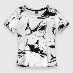 Женская футболка 3D Slim с принтом Кровожадные акулы  стая ,  |  | fin | jaw | ocean | pack | pattern | shark | tail | teeth | акула | зубы | океан | пасть | паттерн | плавник | стая | хвост