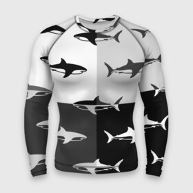 Мужской рашгард 3D с принтом Стая акул  pattern ,  |  | fin | pack | pattern | shark | tail | акула | паттерн | плавник | стая | хвост