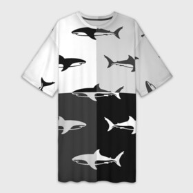 Платье-футболка 3D с принтом Стая акул  pattern ,  |  | fin | pack | pattern | shark | tail | акула | паттерн | плавник | стая | хвост