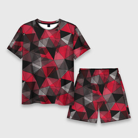 Мужской костюм с шортами 3D с принтом Красно серый геометрический ,  |  | abstract | black | geometric | gray | polygonal | red | red and black | red gray | triangles | абстрактный | геометрический | красно серый | красный | красный и черный | полигональный | серый | треугольники | черный