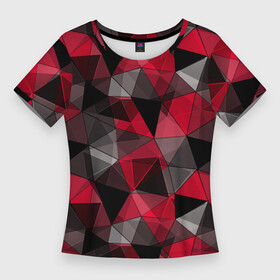 Женская футболка 3D Slim с принтом Красно серый геометрический ,  |  | abstract | black | geometric | gray | polygonal | red | red and black | red gray | triangles | абстрактный | геометрический | красно серый | красный | красный и черный | полигональный | серый | треугольники | черный