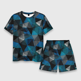 Мужской костюм с шортами 3D с принтом Сине черный геометрический ,  |  | abstract | black | blue and black | blue black | geometric | gray | polygonal | triangles | абстрактный | геометрический | полигональный | серый | сине черный | синий | синий и черный | треугольники | черный