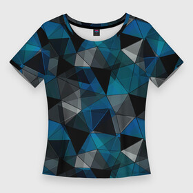 Женская футболка 3D Slim с принтом Сине черный геометрический ,  |  | abstract | black | blue and black | blue black | geometric | gray | polygonal | triangles | абстрактный | геометрический | полигональный | серый | сине черный | синий | синий и черный | треугольники | черный