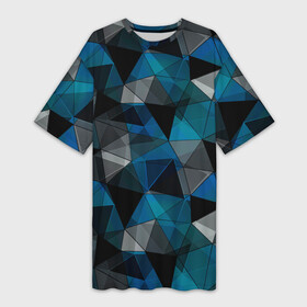 Платье-футболка 3D с принтом Сине черный геометрический ,  |  | abstract | black | blue and black | blue black | geometric | gray | polygonal | triangles | абстрактный | геометрический | полигональный | серый | сине черный | синий | синий и черный | треугольники | черный