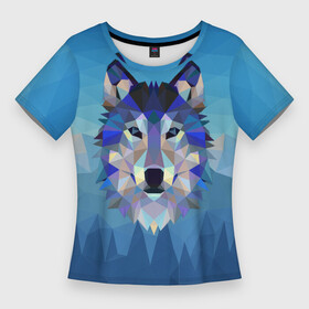 Женская футболка 3D Slim с принтом Лоу Поли Волк Арт ,  |  | low poly | волки | полигон | полигональный | полигонный