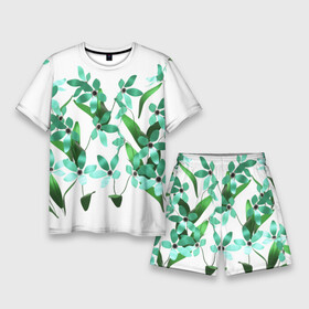 Мужской костюм с шортами 3D с принтом Flowers green light ,  |  | blooms | blossom | florets | green | green flowers | plants