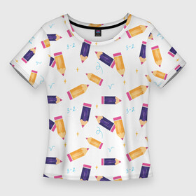 Женская футболка 3D Slim с принтом Карандашики ,  |  | 1 сентярбря | день знаний | карандаши | первоклассник | цифры | школа