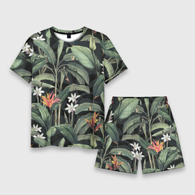 Мужской костюм с шортами 3D с принтом Цветы Зелёных Джунглей ,  |  | flowers | summer | букет | джунгли | зелёный | лето | природа | растение | сад | садоводство | флора | цветы