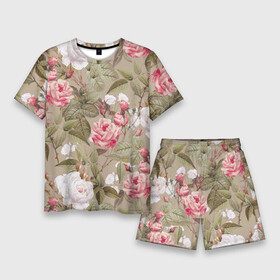 Мужской костюм с шортами 3D с принтом Белые и Красные Розы ,  |  | flowers | rose | summer | белый | букет | красный | лето | природа | растение | розы | сад | садоводство | флора | цветы