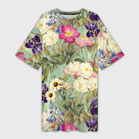 Платье-футболка 3D с принтом Красочные Цветы Лета ,  |  | Тематика изображения на принте: flowers | summer | букет | лето | природа | растение | сад | садоводство | флора | цветы
