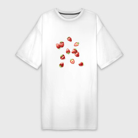 Платье-футболка хлопок с принтом Клубничная россыпь ,  |  | berries | green | red | strawberry | summer | sweet | зеленый | зелень | клубника | клубничка | красный | лето | нарисовано вручную | сладкий | ягоды