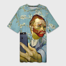 Платье-футболка 3D с принтом Ван Гог Селфи  Арт Портрет ,  |  | van gogh | вангог | мем | художник | цветущие ветки миндаля
