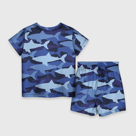 Детский костюм с шортами 3D с принтом Акулий камуфляж  паттерн ,  |  | Тематика изображения на принте: camouflage | fin | pattern | shark | tail | акула | камуфляж | паттерн | плавник | хвост