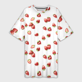 Платье-футболка 3D с принтом Клубничка, паттерн ,  |  | berries | harvest | pattern | strawberry | summer | vegan | веган | клубника | клубничка | лето | огород | паттерн | правильное питание | россыпь | сад | урожай | ягоды