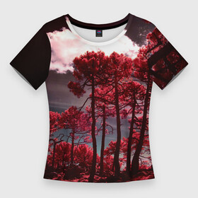 Женская футболка 3D Slim с принтом Абстрактные красные деревья и облака ,  |  | abstraction | art | artwork | colorful | colors | dark | darkness | graphics | nature | patterns | sky | surrealism | sweethuman | sweethumen | trees | абстракция | арт | графика | деревья | искусство | небо | природа | разноцветный | сюрреализм | темнота