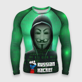 Мужской рашгард 3D с принтом Russian hacker green ,  |  | hack | hacker | rus | russia | welcome to russia | анонимус | герб | герб россии | из россии | патриотизм | российская федерация | россия | русский | рф | хак | хакер