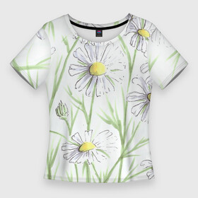 Женская футболка 3D Slim с принтом Скетч Ромашки ,  |  | art | camomille | field | flowers | hand drawn | meadow | sketch | summer | живопись | лето | луг | нарисовано вручную | поле | полевые цветы | поляна | полянка | рисунок | ромашки | скетч | цветы