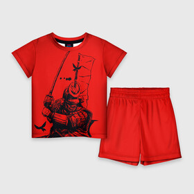 Детский костюм с шортами 3D с принтом Самурай на красном фоне ,  |  | samurai | буси | воин | путь | самурай | япония