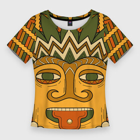 Женская футболка 3D Slim с принтом Polynesian tiki CHILLING ,  |  | Тематика изображения на принте: africa | bora bora | fiji | hawaii | island | nature | ocean | polynesia | samoa | tahiti | tiki | африка | гаваи | истукан | лето | орнамент | острова | пляж | полинезия | серфинг | тики | тропики | туризм | этнический