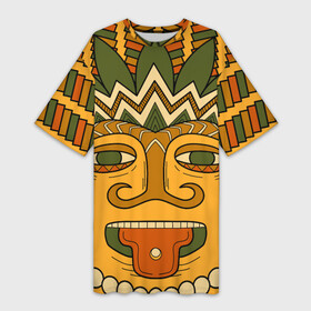 Платье-футболка 3D с принтом Polynesian tiki CHILLING ,  |  | africa | bora bora | fiji | hawaii | island | nature | ocean | polynesia | samoa | tahiti | tiki | африка | гаваи | истукан | лето | орнамент | острова | пляж | полинезия | серфинг | тики | тропики | туризм | этнический