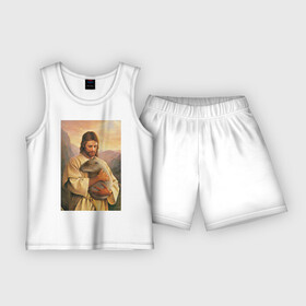 Детская пижама с шортами хлопок с принтом Иисус и капибара ,  |  | capybara | животные | звери | иисус | капибара | мем