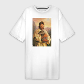 Платье-футболка хлопок с принтом Иисус и капибара ,  |  | capybara | животные | звери | иисус | капибара | мем