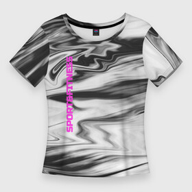 Женская футболка 3D Slim с принтом SPORT FITNESS ,  |  | sportfitness | мраморный узор | спортивный дизайн | финтес | черный и розовый | черный мрамор