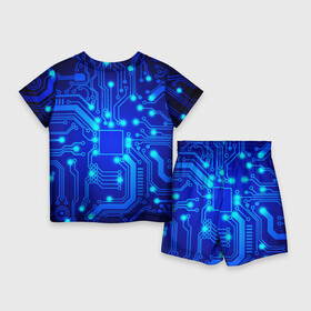 Детский костюм с шортами 3D с принтом Цветная микросхема ,  |  | beautiful | blue | chip | color | luminous board | neon | wiring diagram | красивый | неон | светящаяся плата | синий | цветной | чип | электросхема